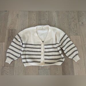 Elan Cream and Brown Striped Cardigan